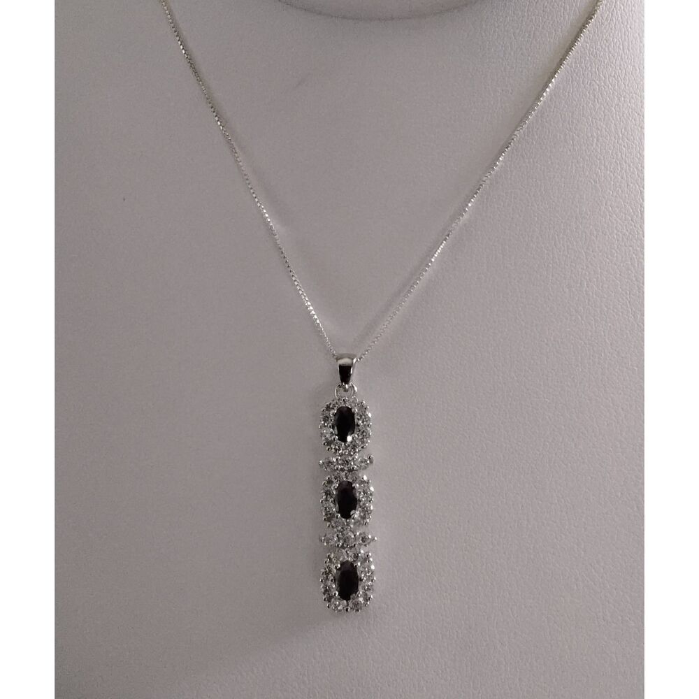 Pretty 3 Ct. Blue & White Sapphire Triple Halo Pendant Necklace~925 SS~